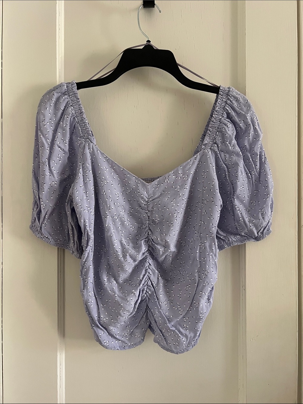 Lilac Puff-Sleeve Ruched Front Top
